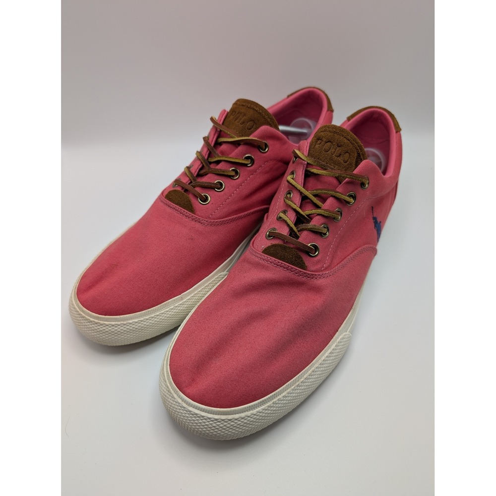 Polo Ralph Lauren Faxon Low Salmon Pink Canvas Suede Sneakers Mens 11.5
